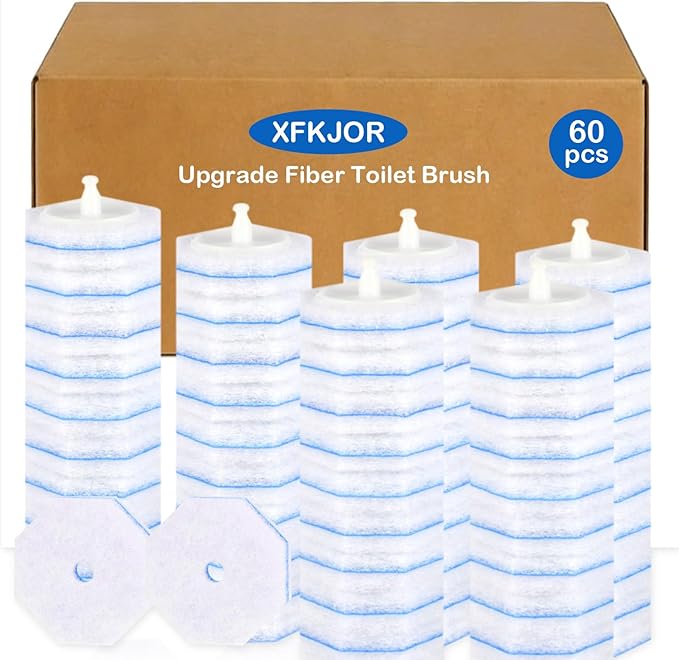 60 Count Toilet Wand Refills for Clorox Toilet Wand - Upgrade Fiber Toilet Brush 5X Cleaning Power Toilet Scrubber Refill Disposable Toilet Brush Heads for Bathroom Cleaning No Falling Apart