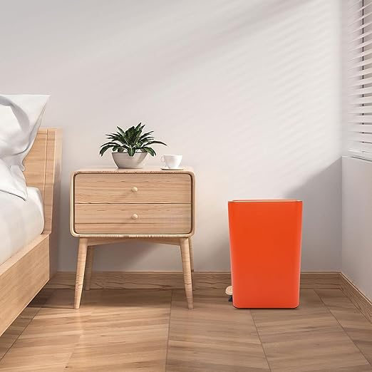 12L Slim Step Trash Can with Lid Soft Close 15.5 x 12 x 8.6in Size Stainless Steel Trash Bin Rectangular Wastebaskets Bin for Living Room Bedroom Office (Orange)