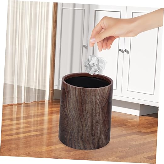 Vaguelly Lidless Vintage Wood Grain Trash Can Imitation Wood Wastebasket for Home Office Bathroom Bedroom Stylish Design for Efficient Waste Disposal
