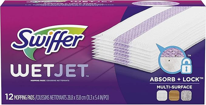 Swiffer WetJet Hardwood Floor Cleaner Spray Mop Pad Refill Multi Surface 12 Count (Packaging May Vary) (Pack of 4)