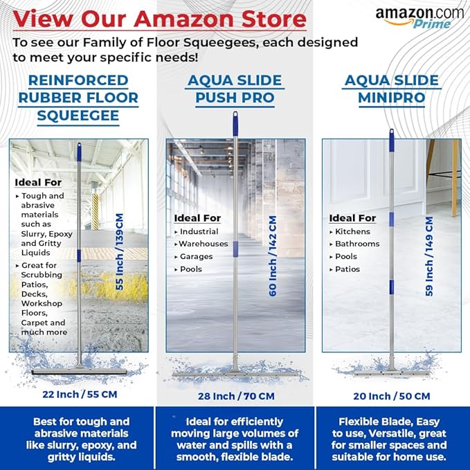 MHM AquaSlide PushPro – 28-Inch Heavy Duty Squeegee for Concrete Floors &amp Wet Surfaces | Industrial Rubber Blade Water Removal Tool for Garages Warehouses Driveways &amp Commerical Use