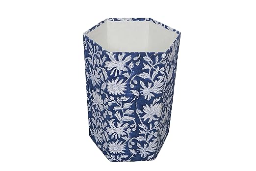 Handmade Cotton Paper Waste Basket Stylish Trash Can for Home or Office (1 Blue FLOWAR)