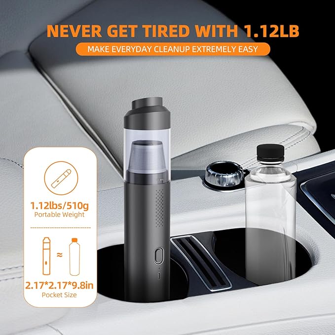 Car Vacuum Portable Cordless 19000Pa Powerful Suction 4-in-1 Mini Vacuum Cleaner Rechargeable Type-C Wireless Handheld Vacuum for Car Office Desk &amp Home