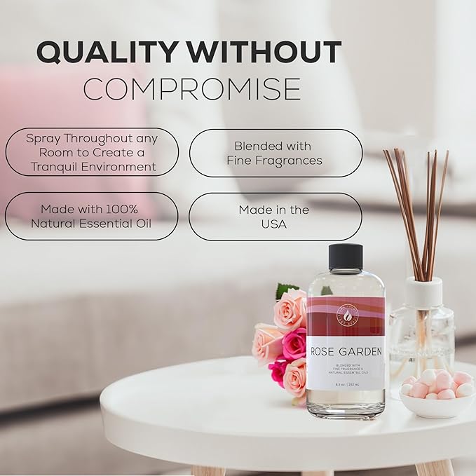 Aroma Country Rose Garden Diffuser Oil - Luxury Essential Oils for Diffuser Refill &amp Air Freshener Room Spray - Long-Lasting &amp Natural Home Fragrance Scented Oil for Diffusers (8.5 Fl. oz)