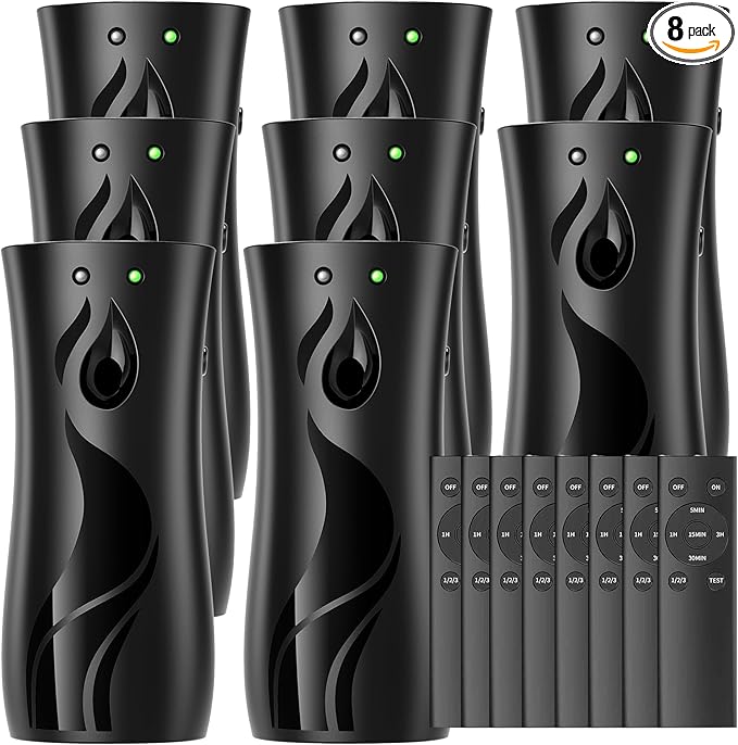 Automatic Air Freshener Spray Dispenser 8-Pack Wall Mounted or FreestandingMultiple Time SettingsCommercial and Home Use in Bathrooms Offices Living Rooms and Commercial Places (Black 1121)