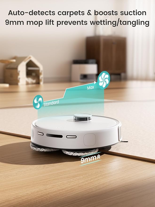 Lefant M3 Robot Vacuum Auto Mop Washing 12000Pa Suction Self-Emptying &amp Refilling 9mm Mop Lifting 200RPM Spinning Mops Smart Obstacle Avoidance White