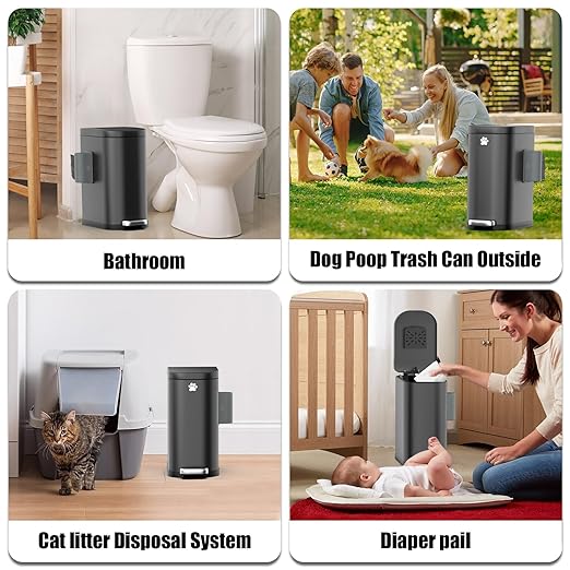 Dog Poop Trash Can Outside with Odor Control Lid &amp Step Pedal 3.2Gal Stainless Steel Outdoor Trash Can Waterproof Dog Waste Container - Includes 3 Carbon Filters &amp Bin Bag Holder