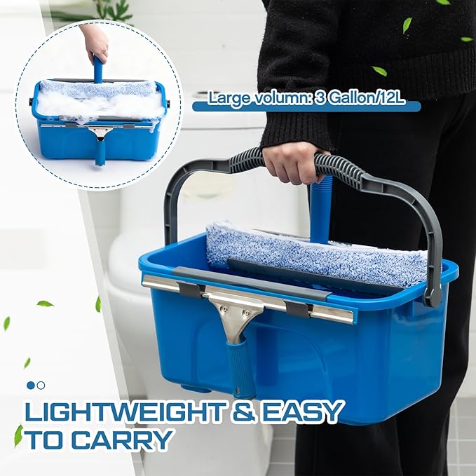 2 Set 14 Pcs Window Cleaning Kit Include 3 Gallon Cleaning Bucket Silicone Squeegee Microfiber Scrubber Cloth All-in-one Window Washing Tools Supplies for Commercial Household Use