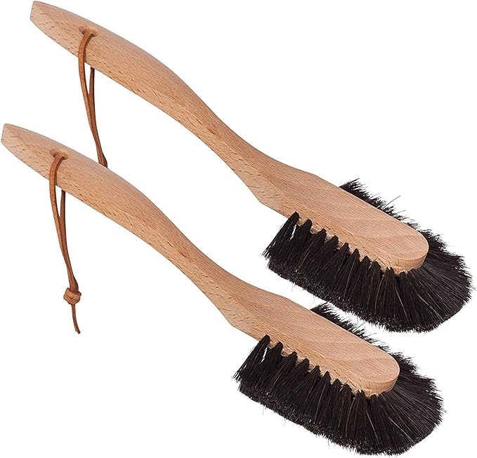 REDECKER Oiled Beechwood Dish Brush with Curved Handle Set of 2 10-1/2-Inch Long - Redecker Wood Dish Brush - Natural Bristle Dish Brush