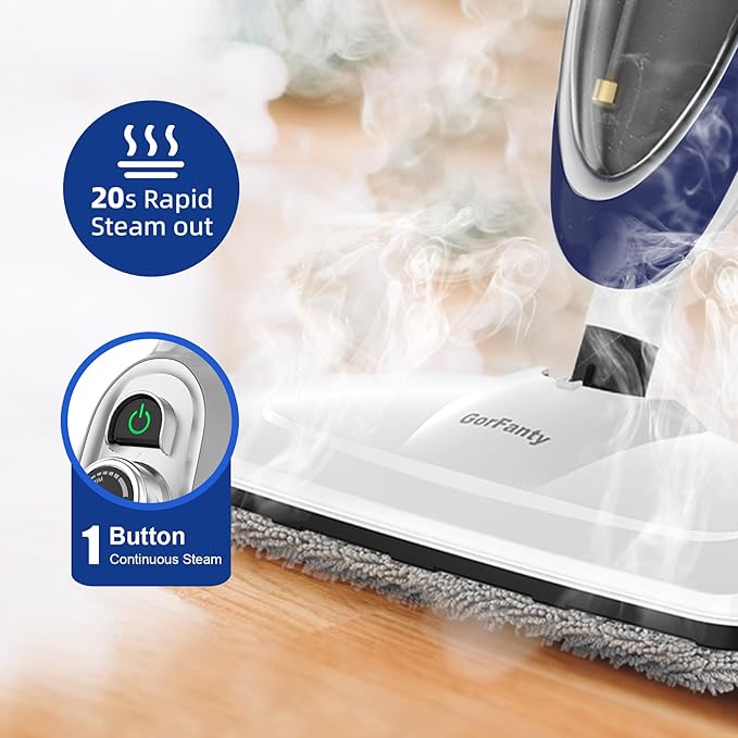 Steam Mop with Detachable Handheld Steamer All-in-one 11 Accessories 23Ft Power Cord3-Level SteamFast Heating MultiPurpose Steam Cleaner for Hard Floor Carpets Furniture Windows Clothes etc.