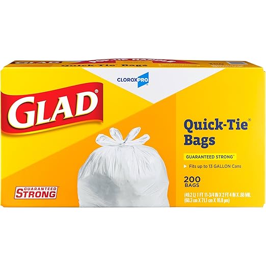 Glad CloroxPro Quick-Tie Tall Kitchen Trash Bags 13 Gallon 200 Count Package May Vary