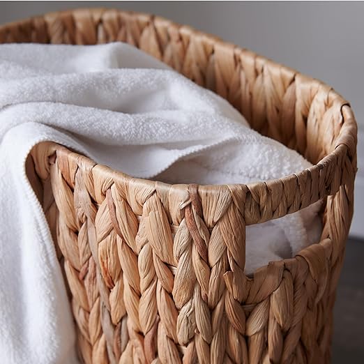 Bathroom Trash Can Handwoven Wicker Trash Can with Handles for Bedroom Living Roon Kitchen Bathroom and Office Water Hyacinth Wicker Waste Basket 1 Pack 13L x 7.5W x 12.2H 3.2 Gallon