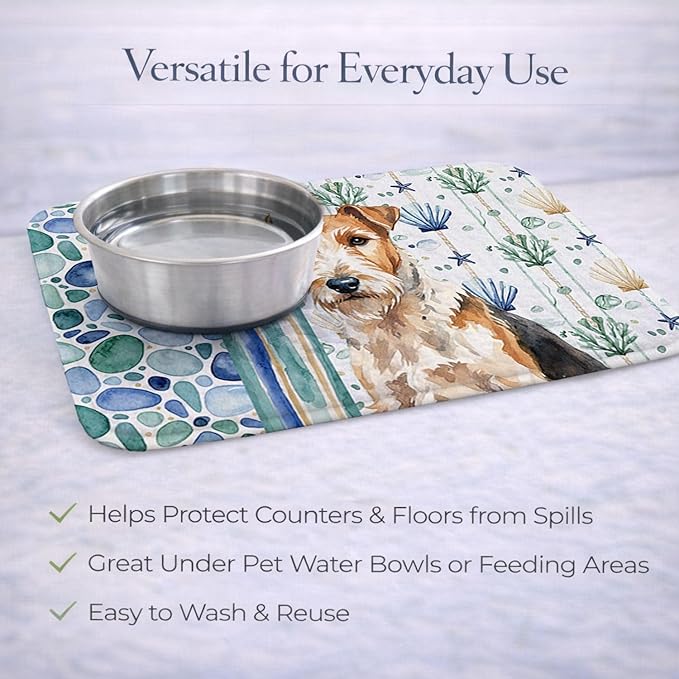 Caroline's Treasures Wire Fox Terrier Coastal Sea Glass Dish Drying Mat Absorbent Dish Drying Mat Pad for Kitchen Counter Dish Drainer Mat for Countertop 14 x 21 Multicolor