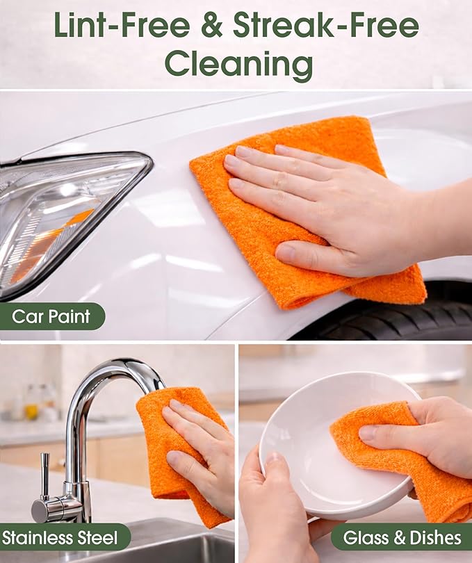 Microfiber Cleaning Cloth Roll–100 Pack Tear Away Microfiber Towels Reusable Washable Scratch-Free Kitchen Towels for Car Home Kitchen Glass Dishes(Honey Orange)