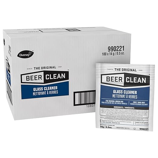 BEER CLEAN Diversey Bar Glass Cleaner 0.5 oz Packets (100-Pack) – Concentrated Powdered Compound for Hot/Cold Water Odorless Detergent No Residue Use for Manual Brush 3-Sink Systems 990221