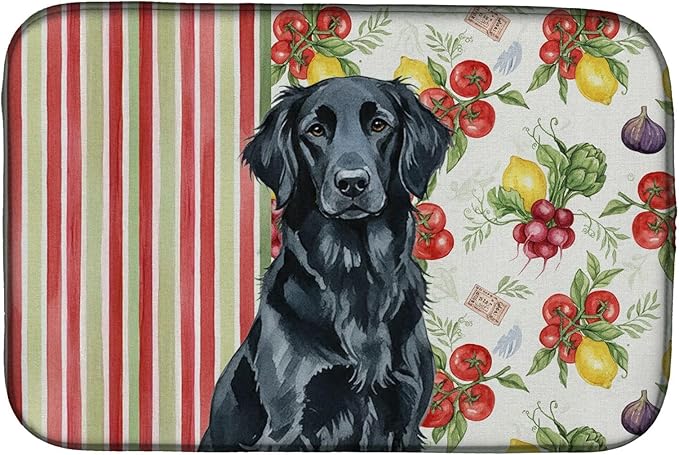 Caroline's Treasures Black Flat-Coated Retriever Vegetables Dish Drying Mat Absorbent Dish Drying Mat Pad for Kitchen Counter Dish Drainer Mat for Countertop 14 x 21 Multicolor