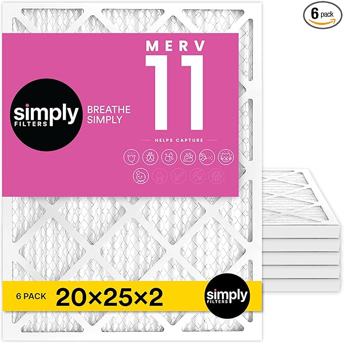 Simply 20x25x2 Air Filter MERV 11 6 Pack Furnace Air Filter for HVAC (Actual Size: 19.5x24.5x1.75) DUST Pet &amp Allergy Control