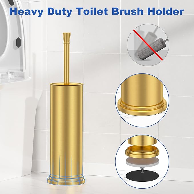 Toilet Brush and Holder Set：304 Stainless Steel Heavy Duty Toilet Bowl BrushRemovable Inner Bowl and Splash ProtectionBathroom Toilet Brush-Dense Bristles for Through Cleaning