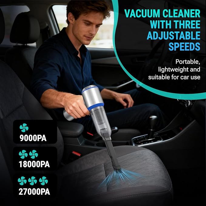 Mini Vacuum Cleaner 2 in 1 27000PA Brushless Car Vacuum &amp250000RPM Air Duster 9000mAh Battery Air Blower Wireless Handheld Vacuum for CarOffice and Home