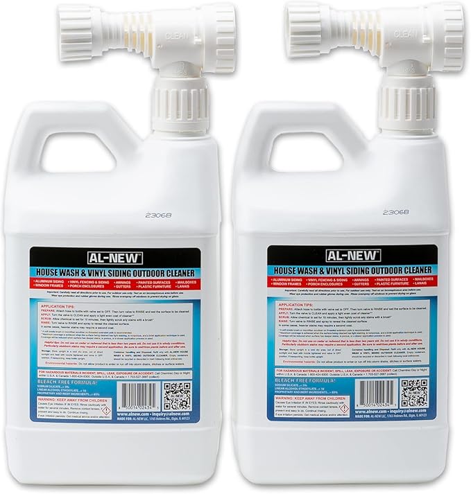 AL-NEW Outdoor Cleaner | Versatile Outdoor Cleaner 64oz Hose End Sprayer (Pack of 2) (House Wash &amp Vinyl Siding Outdoor Cleaner)