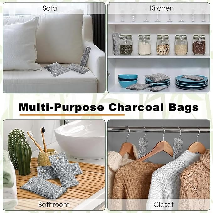 10PCS Activated Bamboo Charcoal Air Purifying Bag Air Freshener Bag Moisture Absorber for Refrigerator Home Car Gray
