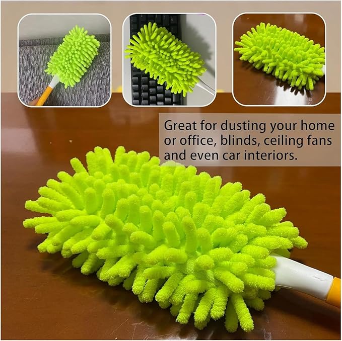 Microfiber Chenille Home Plastic Handle Dust Brush Ceiling Clean Multifunction Cleanninfg Tools Protable Car Removal Duster(Green)