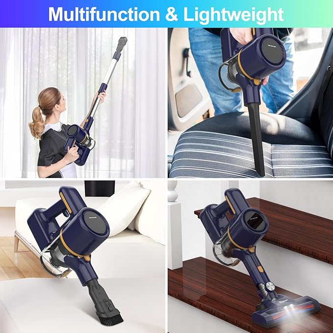 N7S Cordless Vacuum Cleaner 6-in-1 Multifunction Cordless Vacuum 210W Powerful Vacuum Cleaner 6 Cell 2200mAh Stick Vacuum Cordless Rechargeable for Home (Indigo)