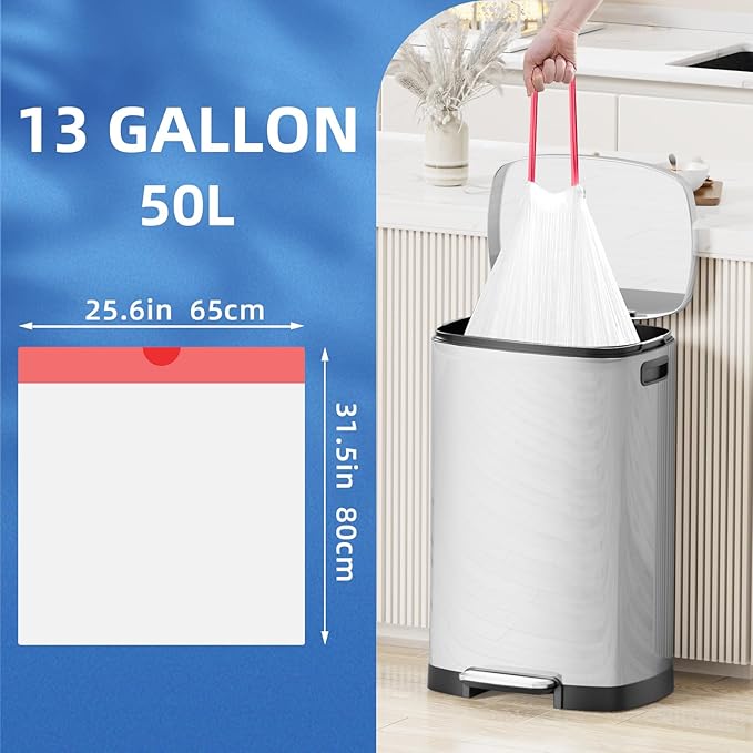 13.2 Gallon Tall Kitchen Drawstring Trash Bags 200 Count Pre-separated Garbage Bags Unscented Leak Proof Waste Bag for Kitchen Office Home