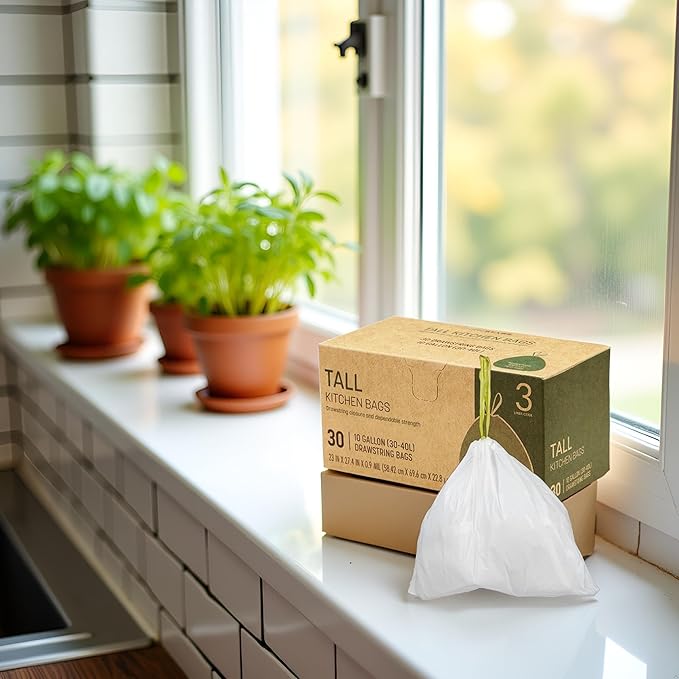 Trash Bags 30 Count White Drawstring Waste Bags | Leak-Resistant Tear-Resistant Unscented | For Bathroom Office Bedroom Bins(23.6×27.3in)