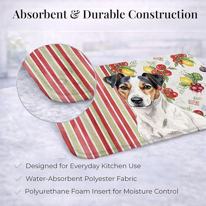 Caroline's Treasures White with Black Markings Russell Terrier Vegetables Dish Drying Mat Absorbent Dish Drying Mat Pad for Kitchen Counter Dish Drainer Mat for Countertop 14 x 21 Multicolor