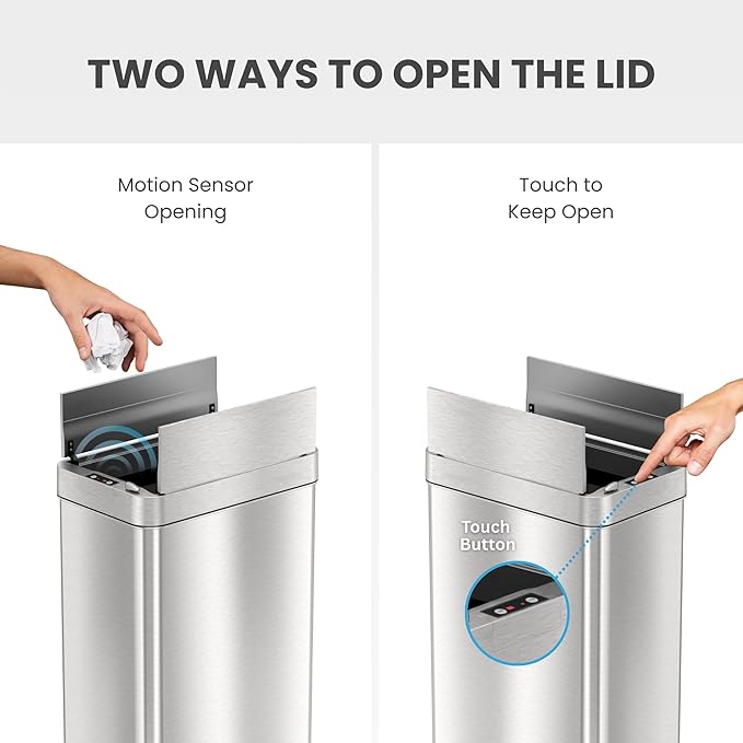 iTouchless 68 Liter / 18 Gallon Wings-Open Lid Sensor Kitchen Trash Can with Odor Filter Dog-Proof Slim Automatic Large Capacity Stainless Steel Garbage Recycling Bin for Home Office Business Garage