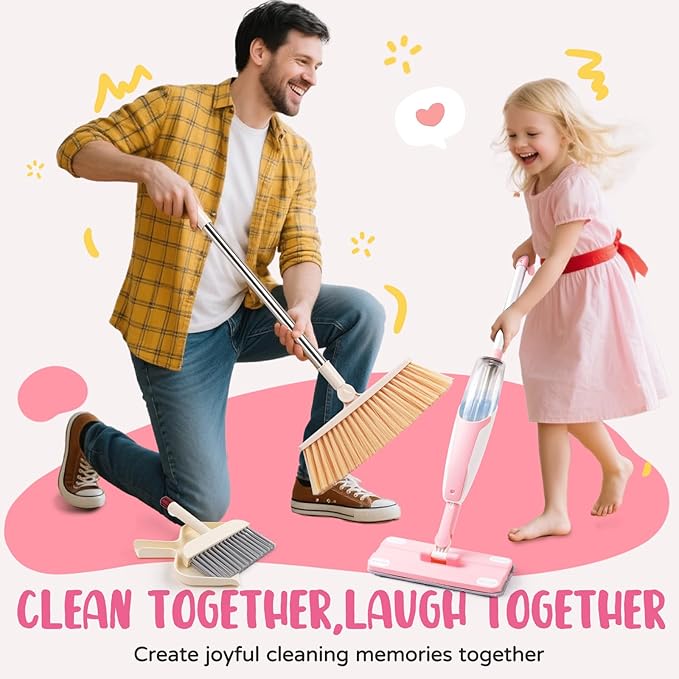 Kids Cleaning Toy SetPink Mini Spray Mop Montessori Toys Pretend Play Cleaning Tool for Toddlers with Spray Mop &amp Kids Broom Dustpan Set Cleaning Toys Gift for Toddlers Girls Boys Age 3+