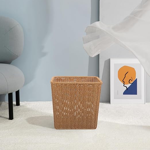 Alipis Woven Trash Basket 10.82X10.43X5.70In Slim Rectangular Wicker Waste Container Multifunctional Storage Holder for Kitchen Bathroom Office
