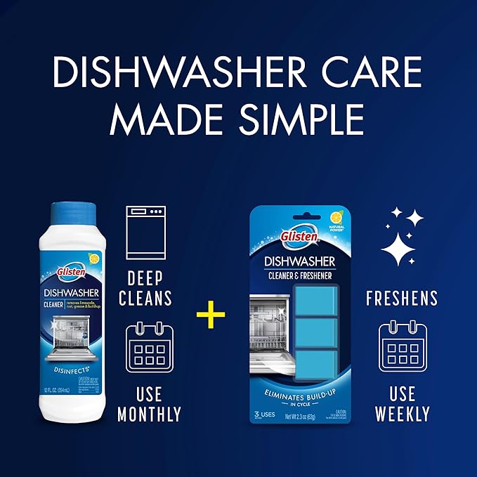 Glisten Dishwasher Cleaner Removes Limescale Rust Buildup and Grease Lemon Scent 12 Ounce Bottle 6-Pack