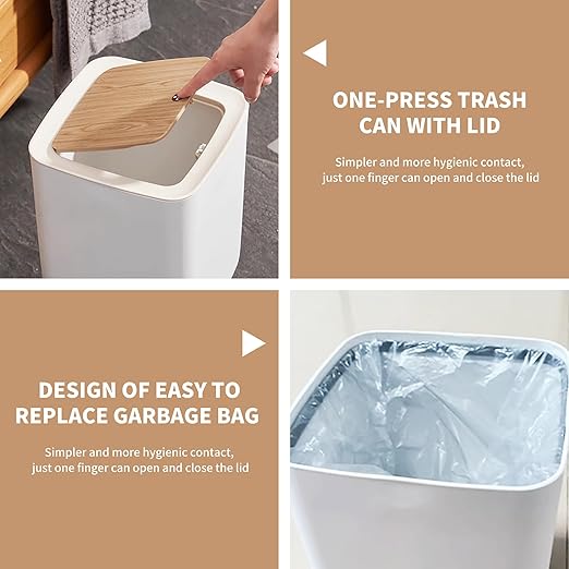 WanWanKa Mini White Plastic Trash Can 2.6 Gallon Capacity Slim Design Anti-Odor Easy to Clean Suitable for Any Place