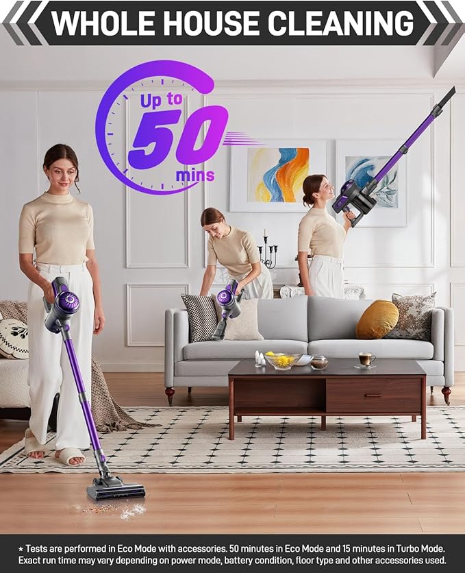Cordless Vacuum Cleaner Stick Vac Cleaners for Home with Tangle-ResistantUp to 50 MinutesPowerful SuctionRechargeableLightweightHandheld Versatile for Carpet Hard Floor Pet Hair S2