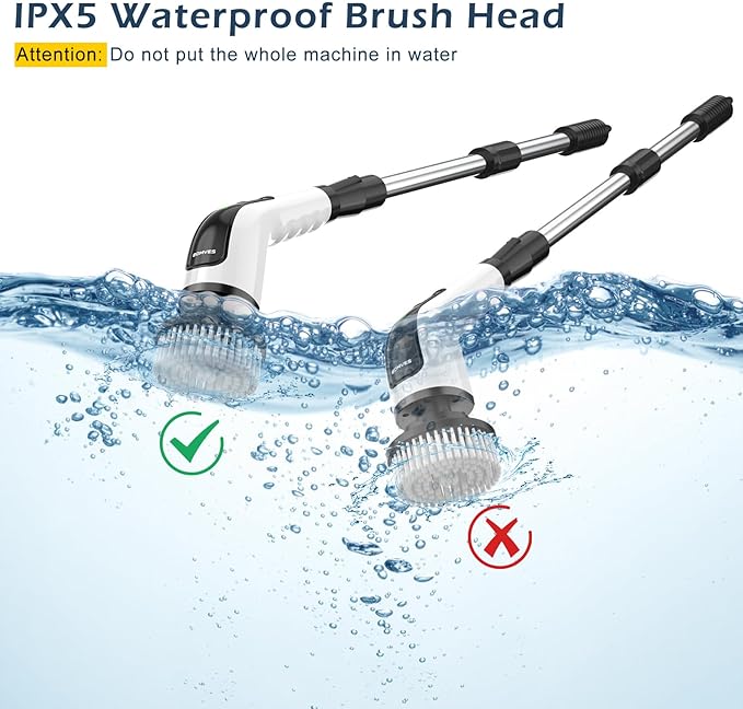 Electric Spin Scrubber Cordless Cleaning Brush Scrubber for Home 8 Replaceable Brush Heads-90Mins Work Time 3 Adjustable Size 2 Speeds for Bathroom Shower Bathtub Glass Car