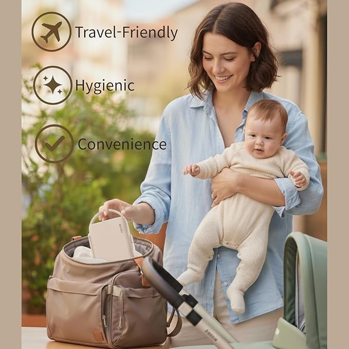 MOTHER-K Travel Baby Bottle Drying Rack Set - Baby Bottle Cleaner Kit with Mini Silicone Bottle Brush Portable Bottle Drying Rack for Home and Travel (Cream)