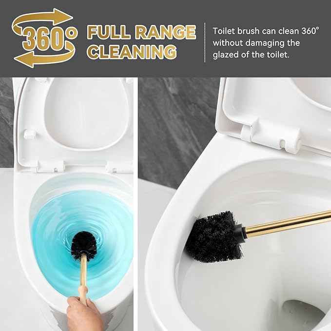 Turtle Base Toilet Brush Set - Gold Ceramic Toilet Scrubber Brush 7.5” Bowl Cleaner with Ergonomic Handle Mini Cute Bathroom Cleaning Brush - Bathroom Decor