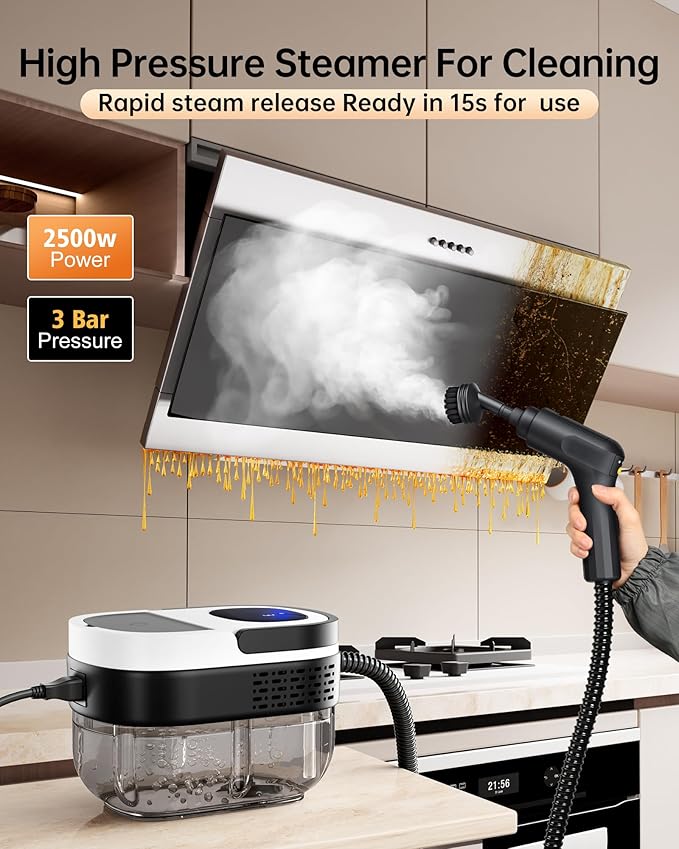 Steam Cleaner2500W Steamer for Cleaning 1.69 Quarts Large Capacity TankTemperature steamer for HomeCarkitchensCamping （White)