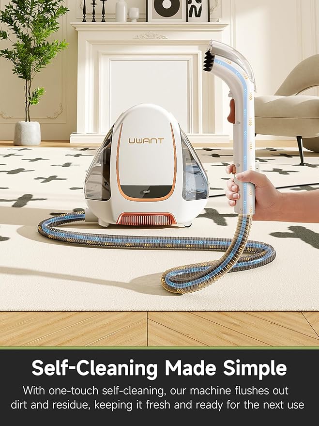 uwant Portable Carpet &amp Upholstery Cleaner Machine 15Kpa Powerful Suction Small Handheld Cleaner Carpet Shampooer for Rug Couch Furniture Pet Stains Car Auto Detailer B100 White and Orang