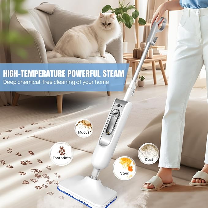 Electric Cleaner Floor Hot Steam Mop Cleaner 1500W Handheld Cleaning Machines Convenient Detachable Handheld Unit with 2 Washable Microfiber Pads For Cleaning Floor Laminate Windows and Carpet