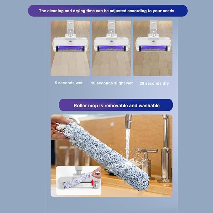 Garosa Cordless Electric Mop Telescopic Pole Adjustable Length with 500ml Water and LED Light for Hardwood Tile Laminate Floors