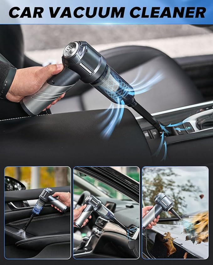 Saker Car Vacuum Portable Cordless Foldable Mini Handheld Vacuum Cordless and Air Duster 17000PA High Power Vacuum Cleaners for HomeCarsOffice Cleaning HL133 Silver