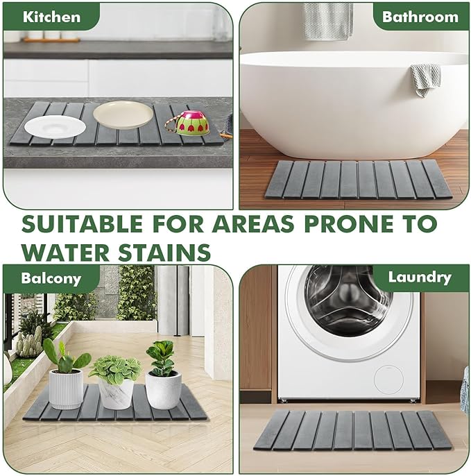 2 Pcs Stone Bath Mat Multipurpose Foldable Stone Bathmat 23x15 Inch Water Absorbing Drying Mat for Kitchen Counter Bathroom Self Drying Bath Mats Gray Quick Dry Bathmat for Bathroom Dish Palnt Dry