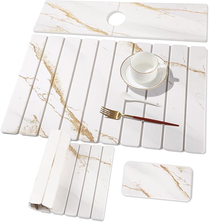3 PCS Large Stone Dish Drying Mat for Kitchen Counter Quick Dry Stone Dishes Mats Sink Faucet Mat Marble Water Absorbing Diatomaceous Earth Drying Pad for Countertop Tableware Bottles