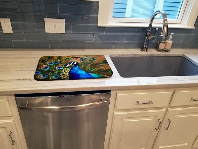 Caroline's Treasures DAC3255DDM Peacock Dish Drying Mat Absorbent Dish Drying Mat Pad for Kitchen Counter Dish Drainer Mat for Countertop 14 x 21 Multicolor