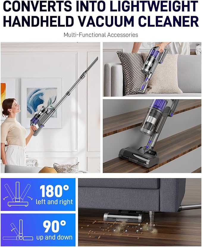 Cordless Vacuum Cleaner Vacuum Cleaners for Home 45KPA 550W Stick Handheld Portable 60 Mins Runtime Rechargeable Battery Pet Hair Hardwood Floor Vac Household Lightweight Hand Vac V10 Purple