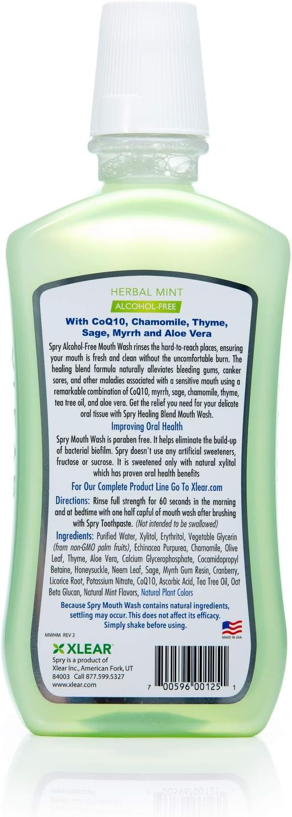 Spry Natural Xylitol Mouthwash Fluoride Free with Enamel Support Alcohol-Free Gentle Non-GMO Herbal Mint - 16 fl oz (Pack of 2)