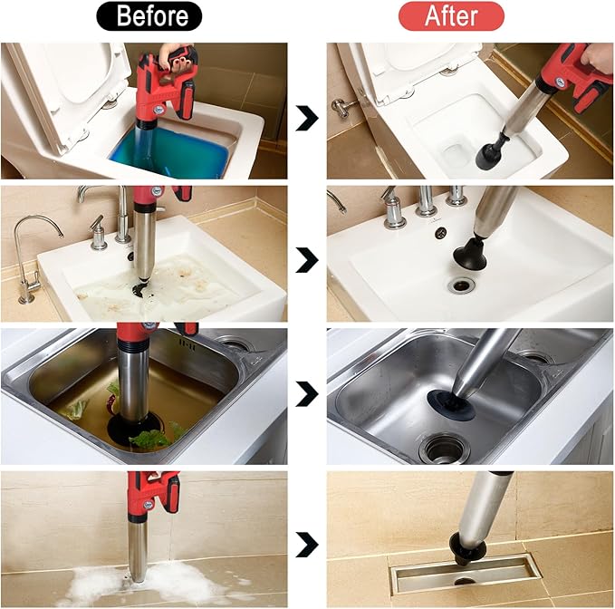 Electric Toilet Plunger with 2 batteriesDrain Clog Remover ToolsHigh Pressure Air Toilet Plungers Heavy Duty Plunger For ToiletBathroomFloor DrainSewerPipeRED